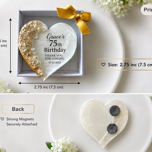 Custom Heart Magnet Favor, Adult Birthday Gift for Guests, 50th 60th 70th 75th 80th 90th Milestone Party Favors, Personalized Epoxy Keepsake image 2