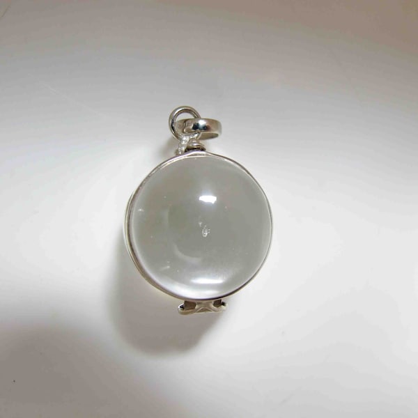 Antique Style Small Sterling Silver 925 Undrilled Pools of Light Genuine Rock Crystal Quartz Orb Locket Pendant Charm