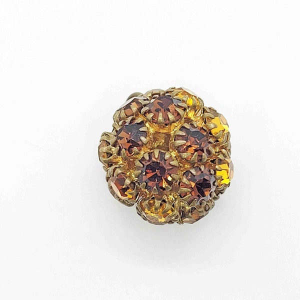 vintage Grand pendentif orbe boule disco avec pierres du Rhin de couleur ambre