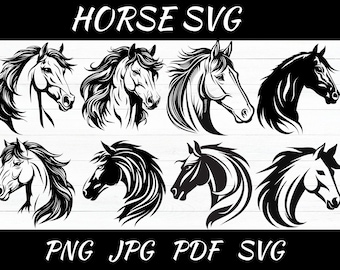 Paquete SVG de silueta de caballo: Gráficos vectoriales (descarga digital)