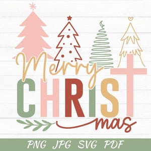 Merry Christmas SVG PNG: Christian Tree Design (Digital Download Cut File)