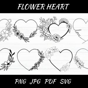 BLUMEN HERZ Svg BUNDLE Blumenrahmen Png Botanisches Herz Rahmen SVG Cricut Schnitt Dateien Silhouette Hochzeitsdekor SVG Png Jpg Pdf