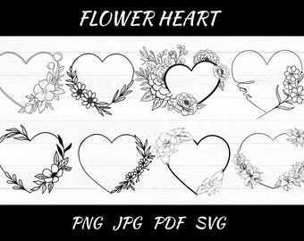 Floral Heart Frame SVG Bundle: Botanical Wedding Decor (Digital Download)