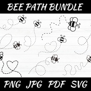 Bee path bundle SVG PNG Files for cutting machines, digital clipart, honeybee, bumble bee, heart, dotted lines