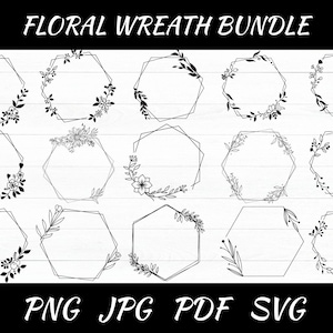 Blommig krans SVG-paket: Lagermonogramdesigner (digital nedladdning)