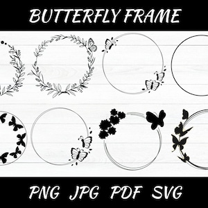 BUTTERFLY FRAME SVG Bundle Butterfly Border Svg Files Butterfly Clipart Png Insects Cut File Butterfly Outline Svg Png Jpg  Pdf