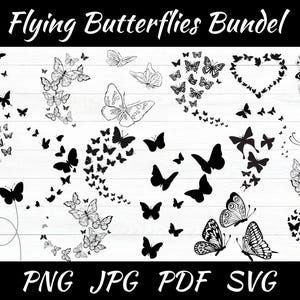 Bundle png de papillons volants, fichiers coupés papillon pour Cricut, Svg en couches, Svg pour chemises, clipart papillon, téléchargement immédiat