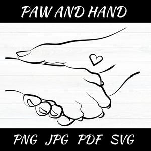 Paw and Hand SVG PNG, Paw Love SVG, Valentine Pet Svg, Dog Mom svg, Dog Paw Svg, Dog Line Art Svg, Paw And Human Hand Print