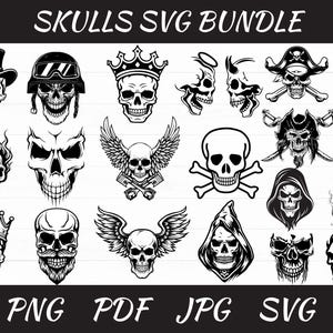 Skulls SVG Bundle, Skeleton svg Bundle, Skull Cut files for Cricut, Skull Clipart, Skull Silhouette, Skeleton svg, Skull Vector