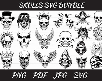 Paquete SVG de calavera: imágenes prediseñadas de esqueleto, archivos de corte de Cricut (descarga digital)