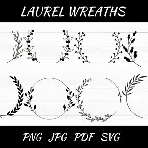 May include: A set of 10 black and white laurel wreath illustrations. The wreaths are in various styles, including simple circles, half circles, and full circles. The illustrations are perfect for adding a touch of elegance to any design project.