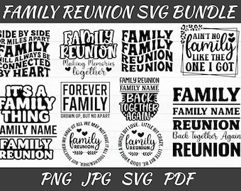 Paquete SVG de reunión familiar: diseños de árbol, vacaciones y camisetas (descarga digital)