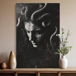 Arte mural de Medusa gótica, póster de fantasía oscura, decoración de criaturas mitológicas, descarga digital, alta resolución, arte imprimible