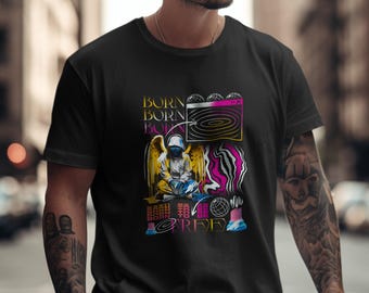 Angel Streetwear T-Shirt Design: Born to be Free, Urban Art (PNG, 300dpi)