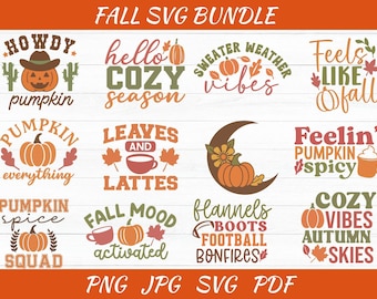 Fall SVG Bundle: Pumpkin Spice Clipart, Hello Fall Design (Digital Download)