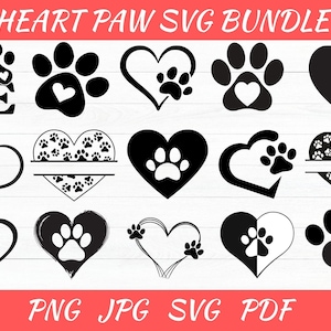 Heart Paw Svg Bundle, Paw Print Svg Bundle, Dog Paw Svg, Custome Heart Paw Svg, Dog Paw Cut File For Cricut Svg, Paw Svg, Digital Download