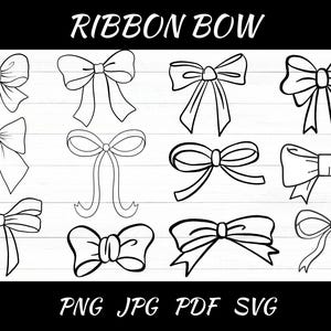 Ribbon Bow Svg Bundle, Bow Svg, Bow Png, Coquette Bows Svg, Hand Drawn Bow Clipart, Hair Bow Svg, Ribbon Bow Outline Svg, Digital Download