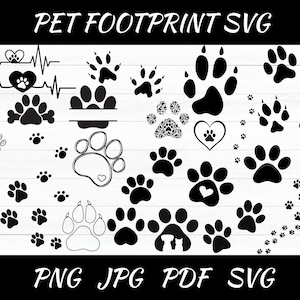 PET FOOTPRINT SVG Bundle Pet Paw Cricut Puppy Paw Svg Cut File Cat Paw Print Silhouette Dog Paw Clipart Vector Art Png svg Jpg Pdf