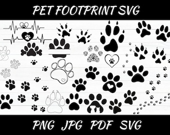 Pet Paw Print SVG Bundle: Dog Cat Footprint Clipart (Digital Download)