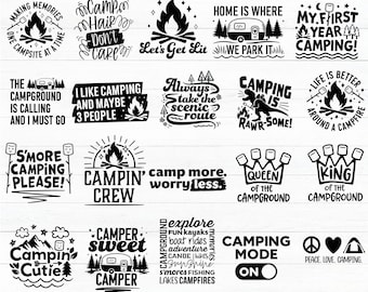 Camping-SVG-bundel: Happy Camper-shirt, hoodieontwerpen (digitale download)