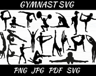 Gymnaste Silhouette SVG : fichiers coupe tumbling & pom-pom girl (téléchargement instantané)