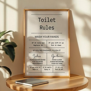 Funny Toilet Rules Sign: Quirky Restroom Decor - WC Quote Poster