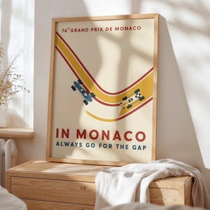 Monaco Grand Prix Poster - Retro F1 Racing Wall Art - Formula 1 Motorsport Print - “Always Go for the Gap” Quote, Posterio