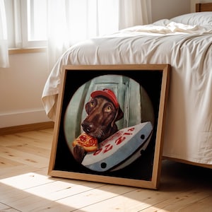 Aanpasbare grappige hondenpizzakunst – Labrador-print pizzabezorger voor keuken of hal, eigenzinnige hondenmuurdecoratie