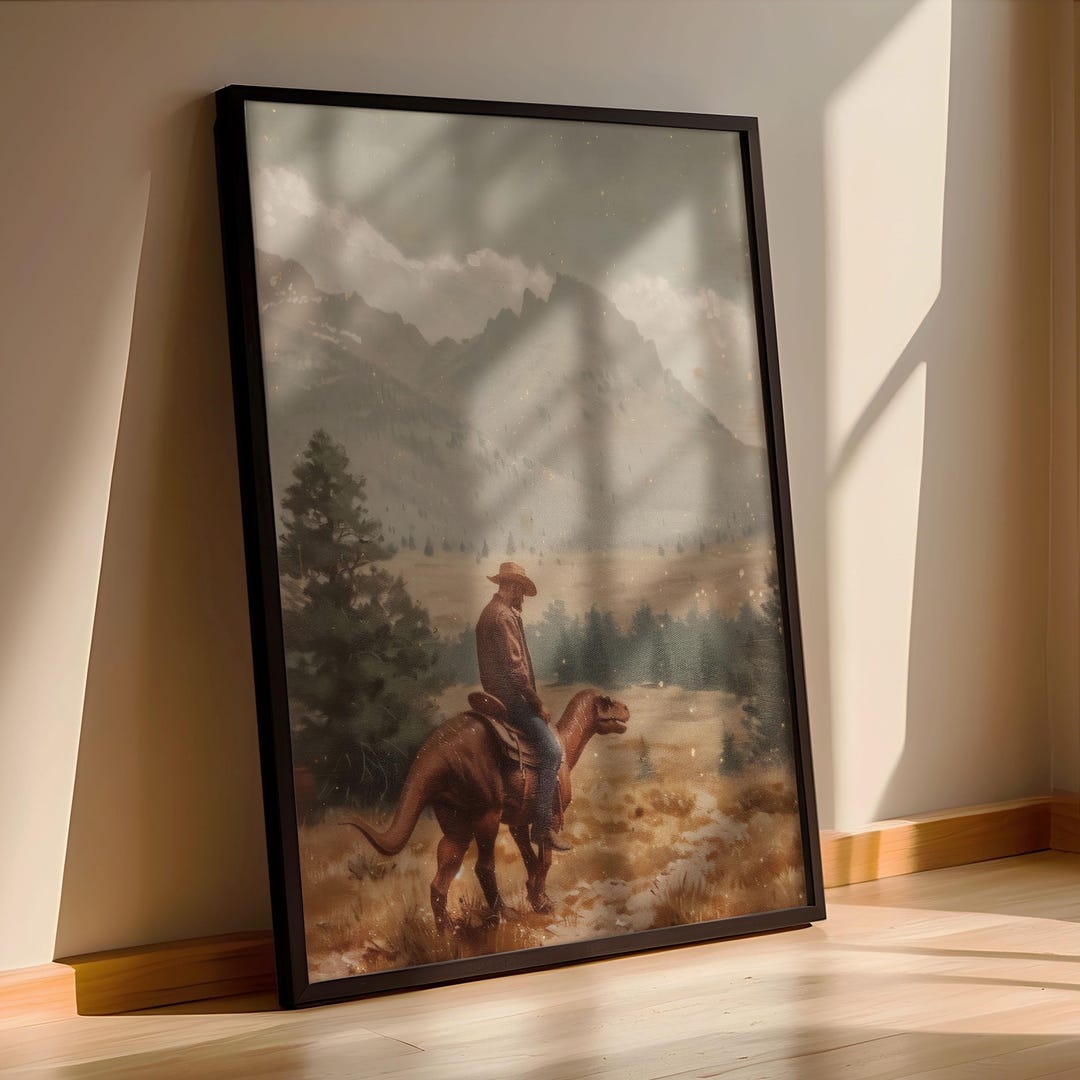 Wild West Dinosaur Poster, Cowboy Riding T-rex Print, Western Wall Art ...