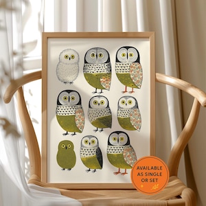 Whimsical Owl Growth Stages Art Print, Cute Owl Wall Art, Nursery Decor, Gift for Bird Lovers, Woodland Animal Poster, Boho Home Decor