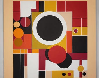 Geometric Abstract Acrylic Painting, Hard-Edge Art, 20x20