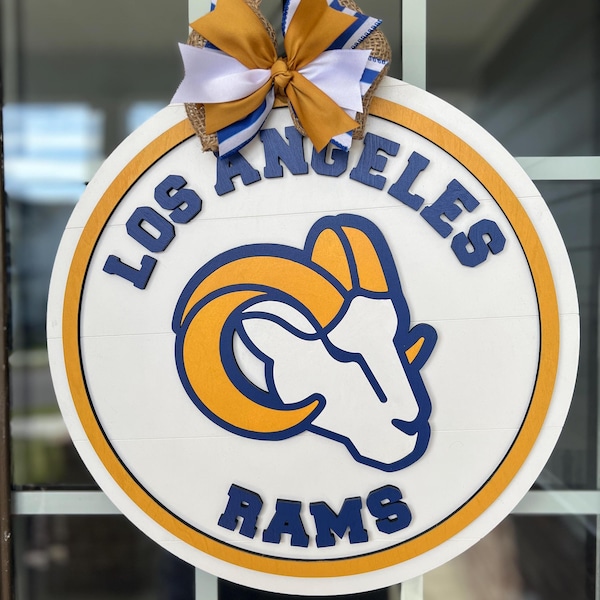 Handmade LA Rams Door Hanger: Laser Cut Wood Football Decor