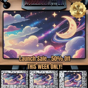 Desk Mat for Office or Gaming, Celestial Pastel Galaxy Mouse Pad, Dreamy Cloud Desk Pad ,Aesthetic Gift for Her or Students