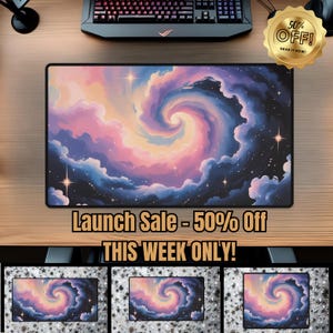 Galaxy Desk Mat, Aesthetic Space Mouse Pad, Large Celestial Desk Pad for Gamers and Office Decor