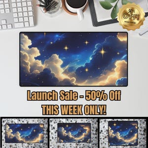 Galaxy Desk Mat for Gamers, Starry Night Nebula Mouse Pad, Fantasy Cloud Desk Pad Gift