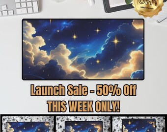 Galaxy Desk Mat for Gamers, Starry Night Nebula Mouse Pad, Fantasy Cloud Desk Pad Gift