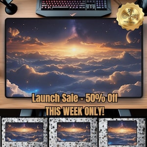 Gaming Desk Mat Celestial Cloud Galaxy, Gold Nebula Mouse Pad, Fantasy Space Desk Pad Gift