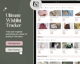 Plantilla de Nociones de Lista de Deseos / Rastreador de Lista de Deseos Digital Definitivo para Ideas de Lista de Deseos, Lista de Deseos de Compras, Lista de Deseos de Cumpleaños y Lista de Deseos de Navidad