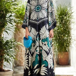 Stand Collar Floral Maxi Dress – Elegant & Breezy Spring/Summer A-Line, Evening Cocktail Gown, Gift for her, Gift for Girlfriend