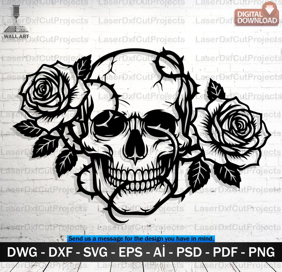Skull & Rose SVG DXF – Laser Cut CNC Gothic Wall Art Digital File - Etsy