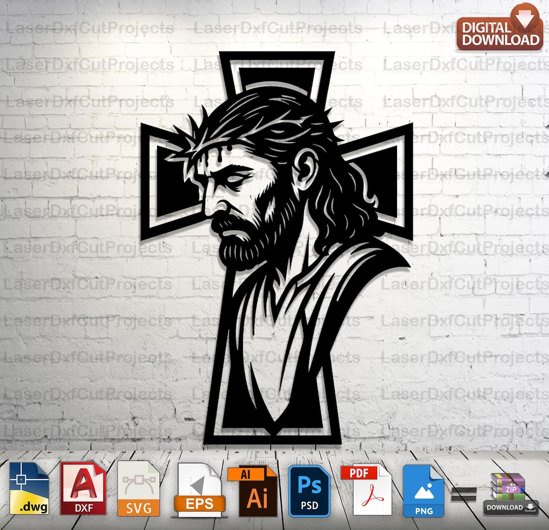 Jesus Cross SVG DXF: Christian Laser Cut File, CNC Art (digital ...