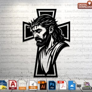 Jesus Cross SVG DXF: Christian Laser Cut File, CNC Art (Digital Download