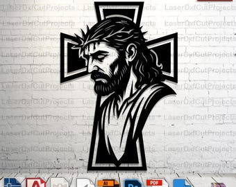 Jesus Cross SVG DXF: Christian Laser Cut File, CNC Art (Digital Download