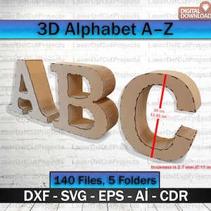 3D Alphabet A–Z & - SVG DXF CDR – Laser Cut Letters Vector Files
