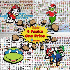 Paw Mega Birthday Clipart Bundle – 4 Cute Packs: Pup Team, Green Furry, Jumping Plumber & Fairy Tale Friends – DIY Party Decor