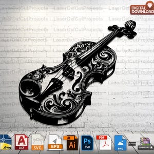 Violin Laser Cut File  Music Wall Art SVG DXF Png Pdf  Violin Silhouette for CNC  Violinist Metal Wall Decor Vector