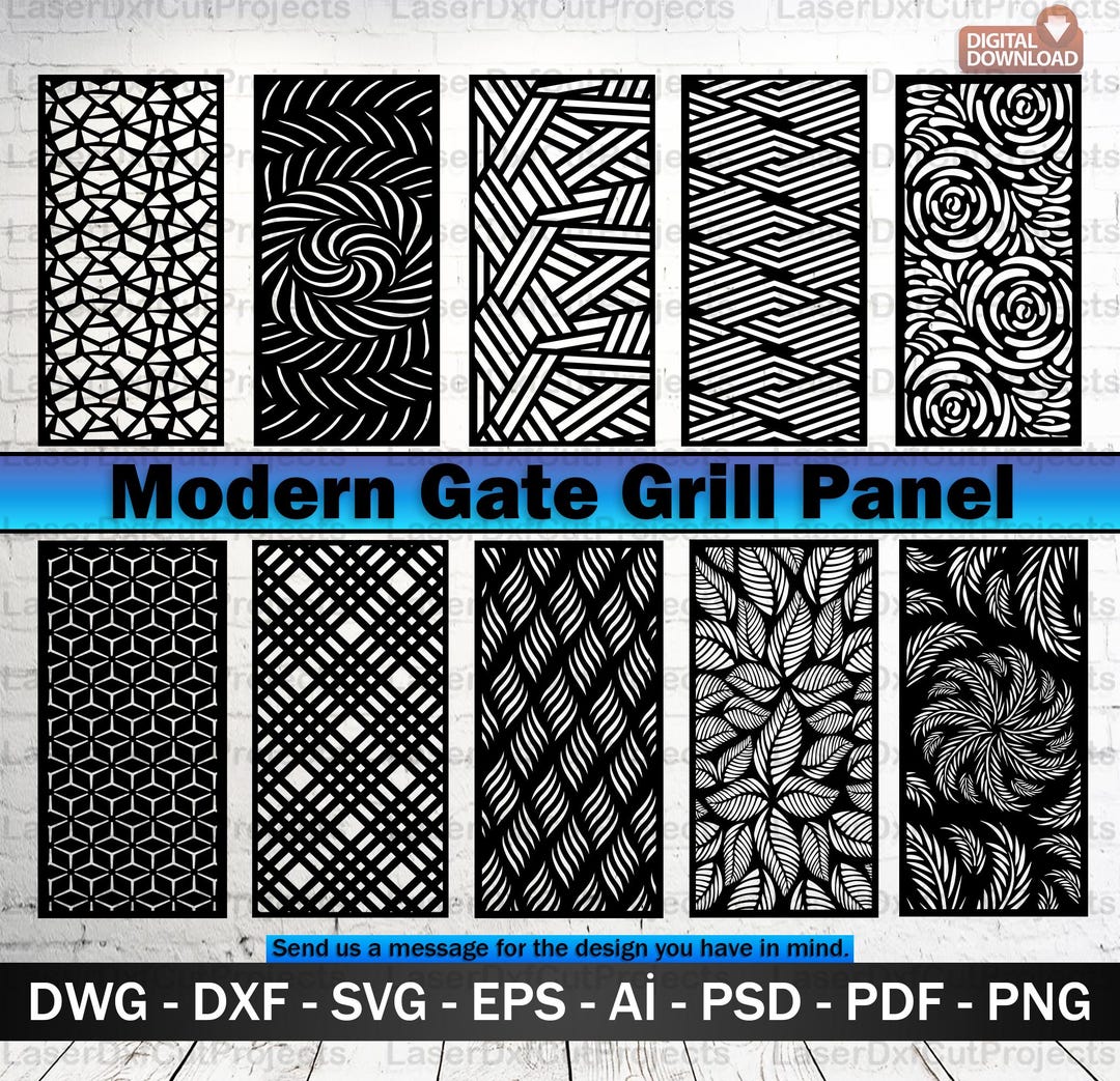 Gate Grill Vector Modern Gate Grill Panel SVG DXF – CNC Laser Cut Decorative Metal Panel ...
