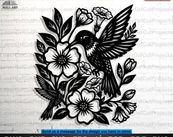 Hummingbird & Flowers Laser Cut DXF Files – CNC Vector Wall Art (Digital Download)