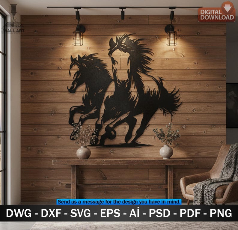 Running Horses DXF File – Two Horse Silhouette for Laser Cut Metal Wall ...