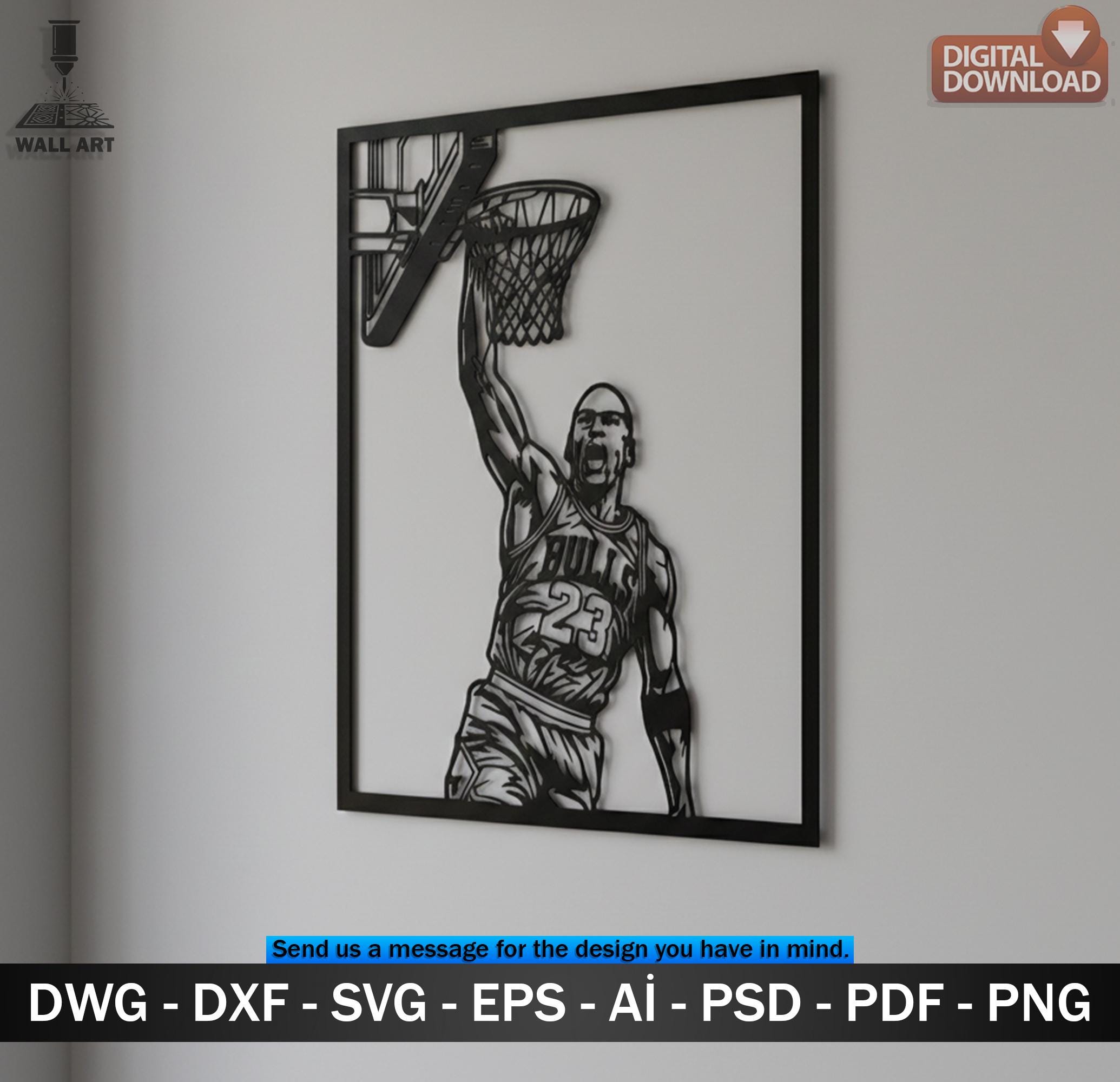 Michael Jordan SVG DXF – Laser Cut Metal Wall Art Digital File for